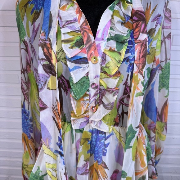 Ark & Co Beige Floral Tiered Ruffle Tie Mini Dress, Women’s Size Small - Picture 3 of 11